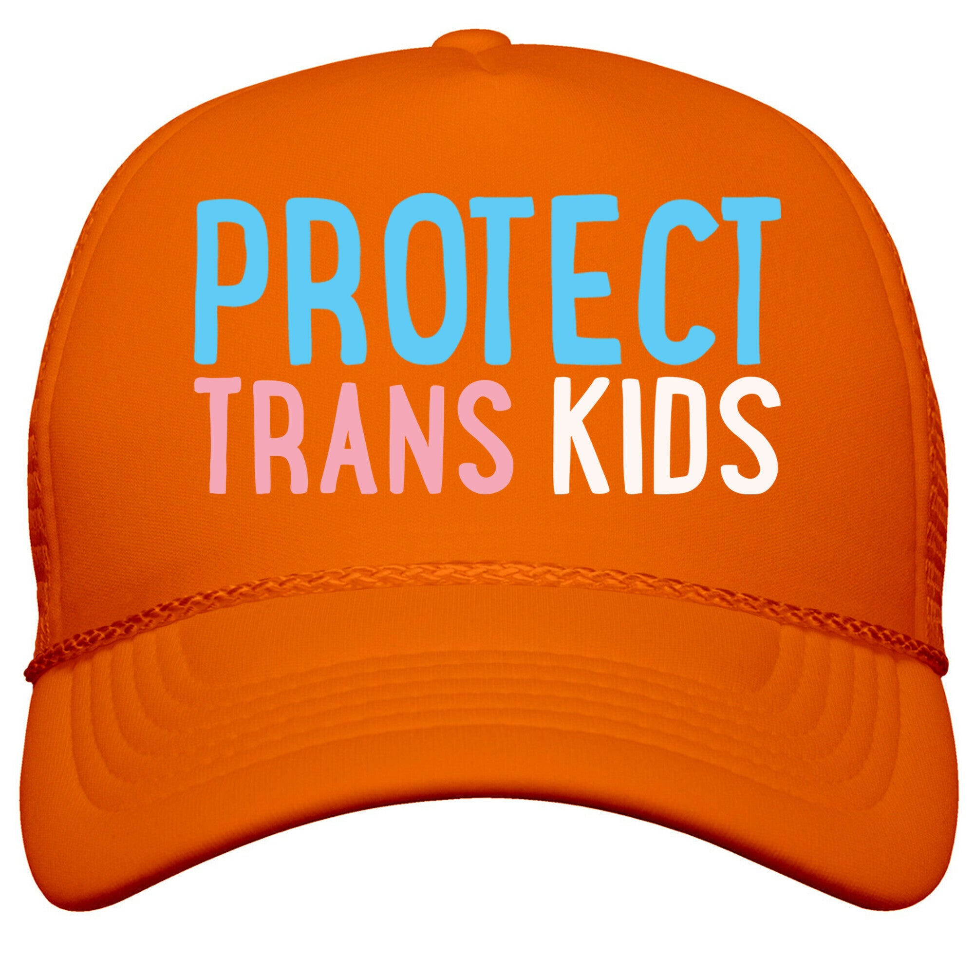 Protect Trans Kids White Print Snapback Trucker Hat